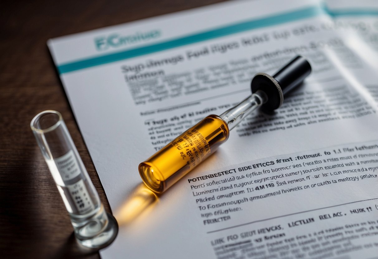 A vial and syringe next to a leaflet titled "Potential Side Effects and Risks Best Injectables for Fat Loss: A Comprehensive Guide."
