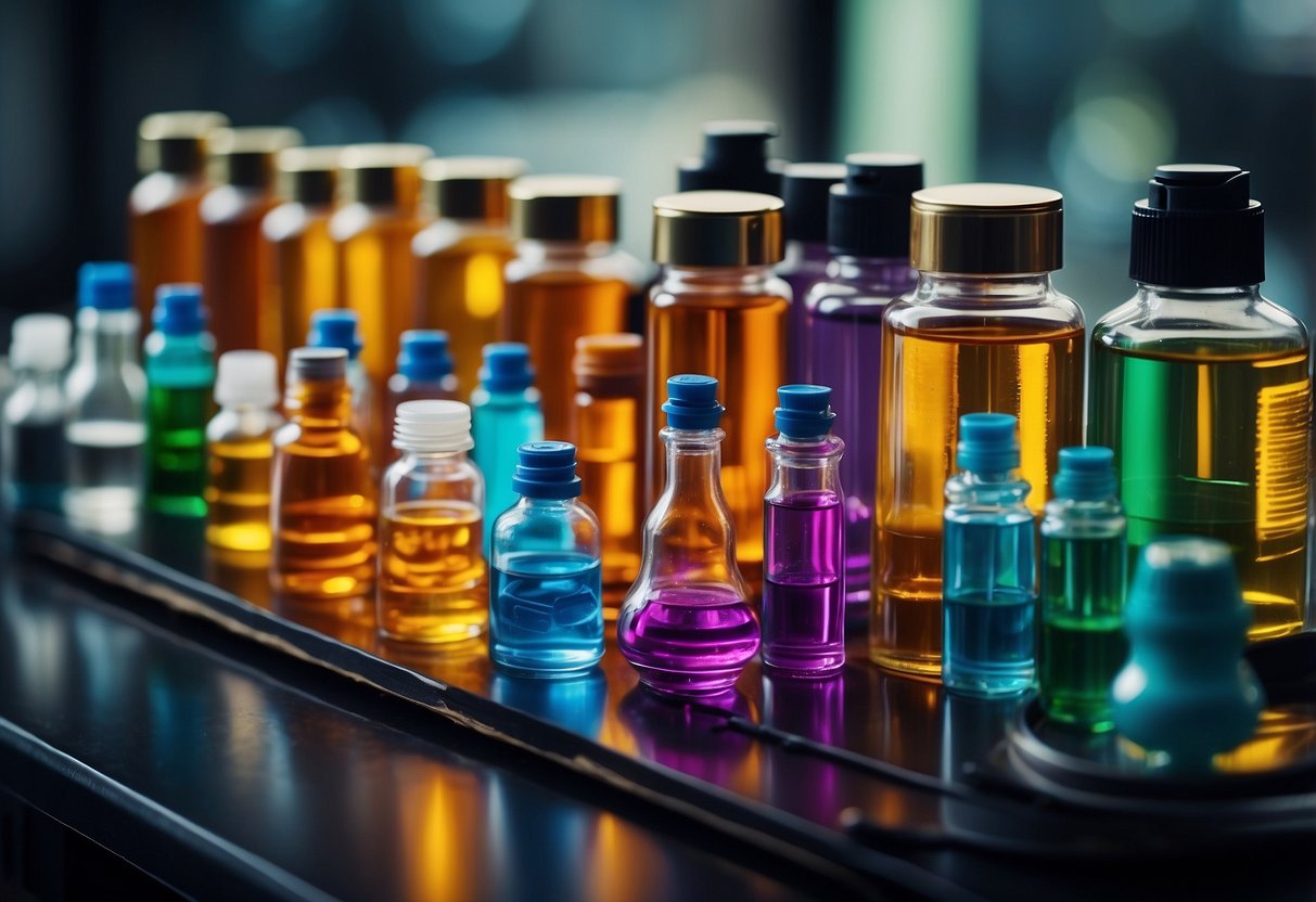 A table with various injectable vials, syringes, and weight management supplements arranged neatly for a comprehensive guide illustration