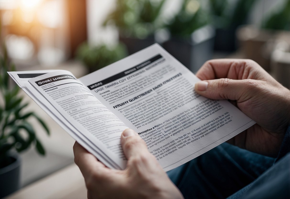 A person reading a pamphlet titled "Frequently Asked Questions Effective Use of Oral Steroids" with a list of benefits and precautions