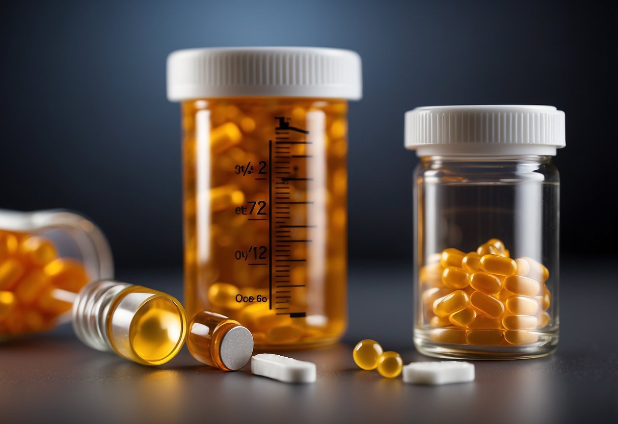 A comparison of oral and injectable steroids, with a scale tipping in favor of one over the other. Visual elements can include pill bottles, syringes, and a scale to represent the benefits and risks
