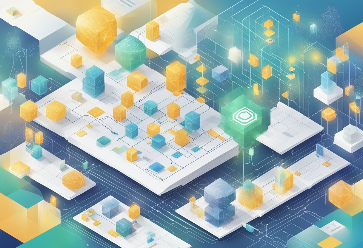 The Cardano Ecosystem: MELD, BOOK, and IAGON integrate seamlessly, showcasing interoperability through a web of interconnected nodes and data flows