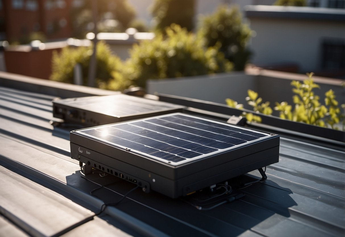 A solar panel being installed on a rooftop with a voice assistant device in the background, representing lead qualification for solar panel installation services offered by Callin.io