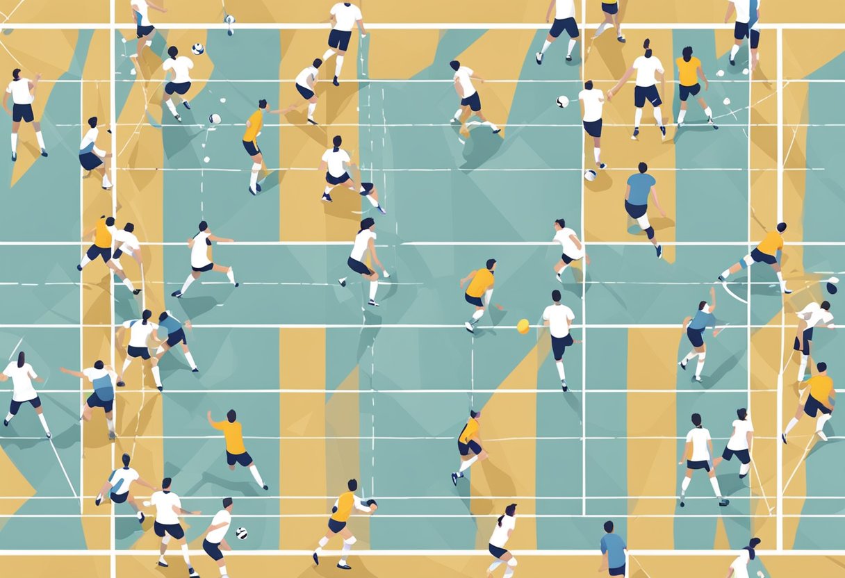 Players rotate clockwise on a volleyball court, moving to new positions after scoring a point