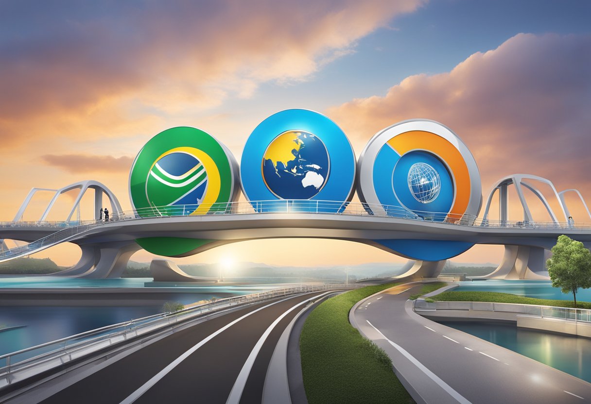 The BRICS logo stands prominently on a futuristic bridge, symbolizing its integral role in the mBridge project