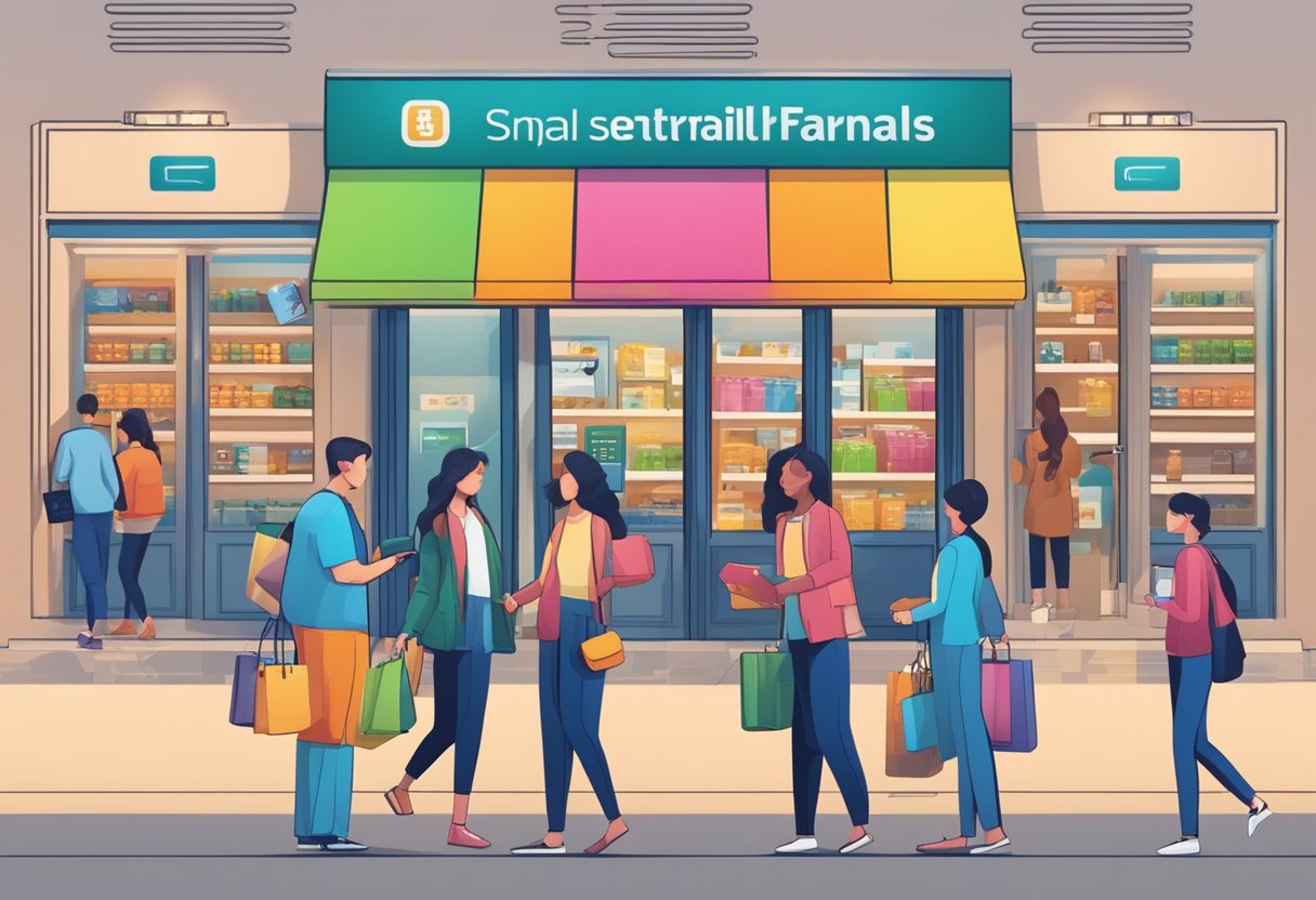 A group of people using digital wallets to make retail purchases, while financial institutions settle wholesale transactions using central bank digital currencies