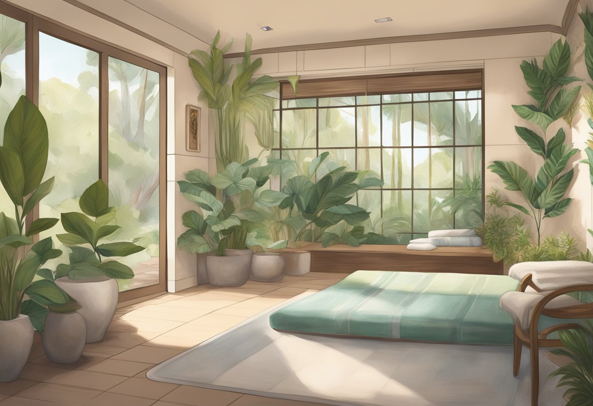 A serene spa room with natural light, plants, and calming decor at Orissa Spa Boutique near Chula Vista