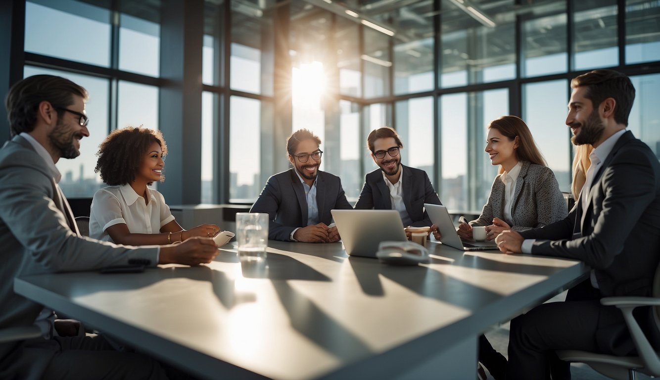 A group of AI engineers receiving their salaries in a modern office setting