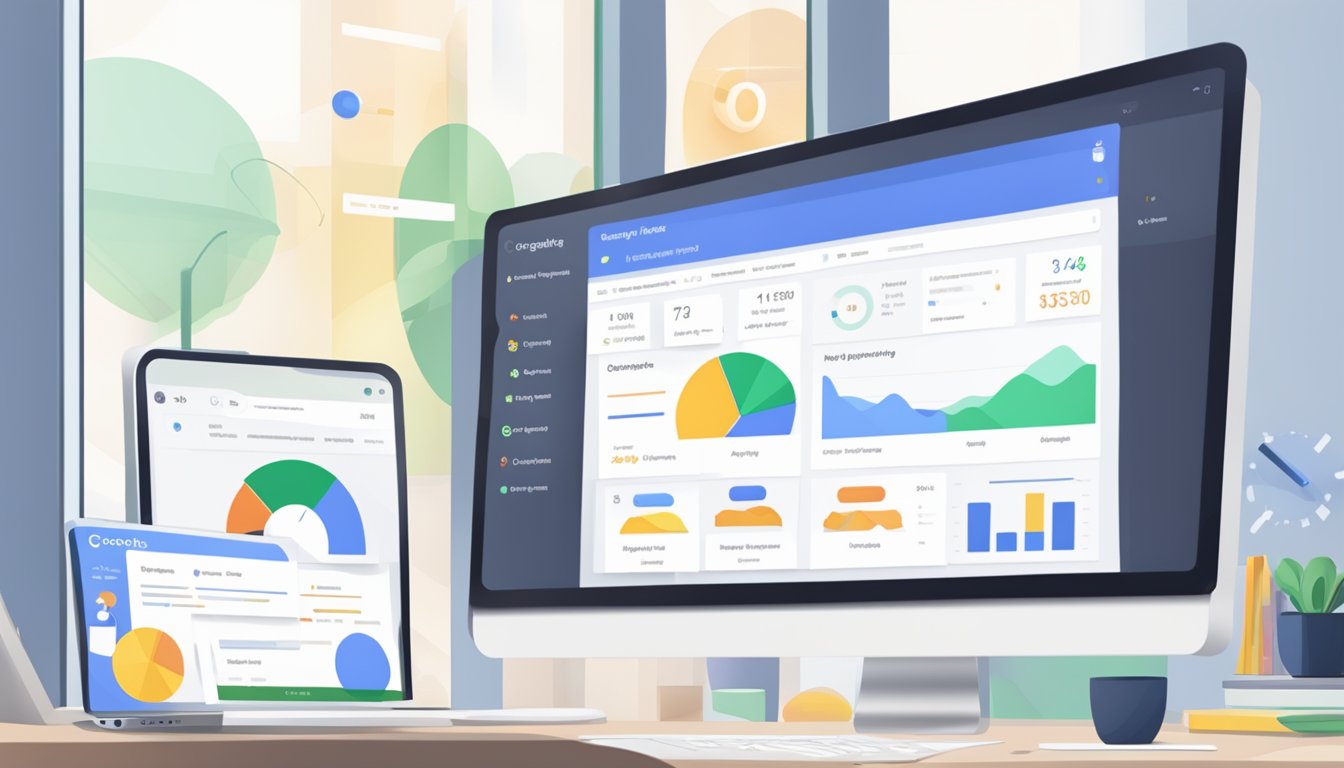 A computer screen displaying Google Ads Manager interface with various campaign settings and metrics