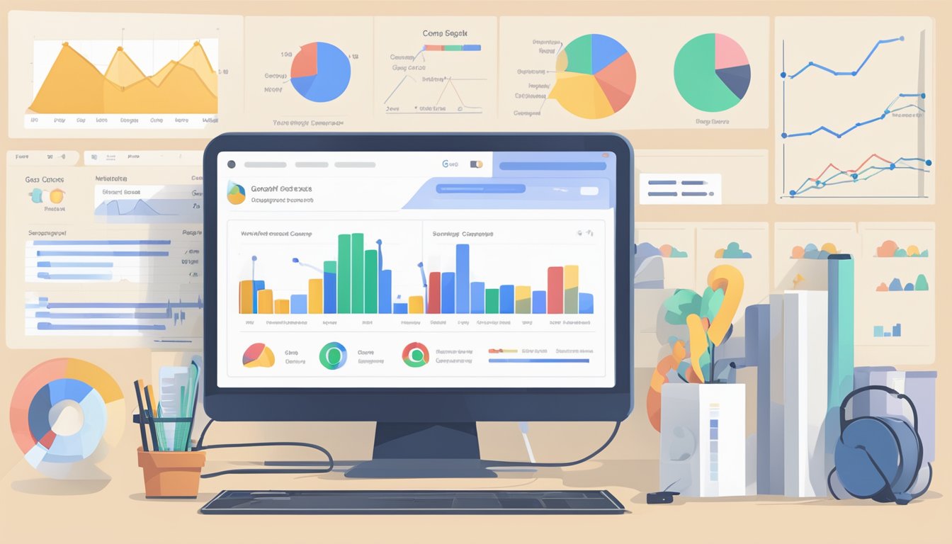 A computer screen displaying the Google Search Console interface with various data and graphs