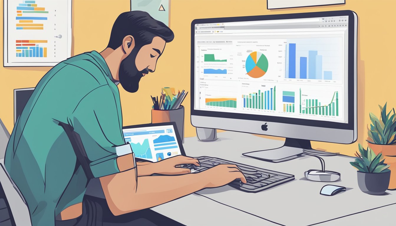 A person analyzing performance data on a computer screen using Google Webmaster Tools
