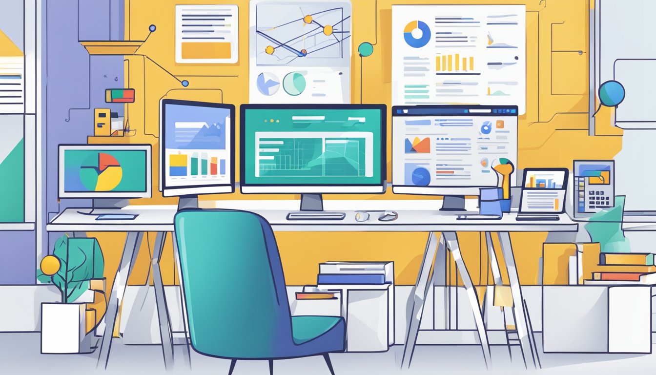 A computer screen displaying Google Webmaster Tools with performance data being optimized