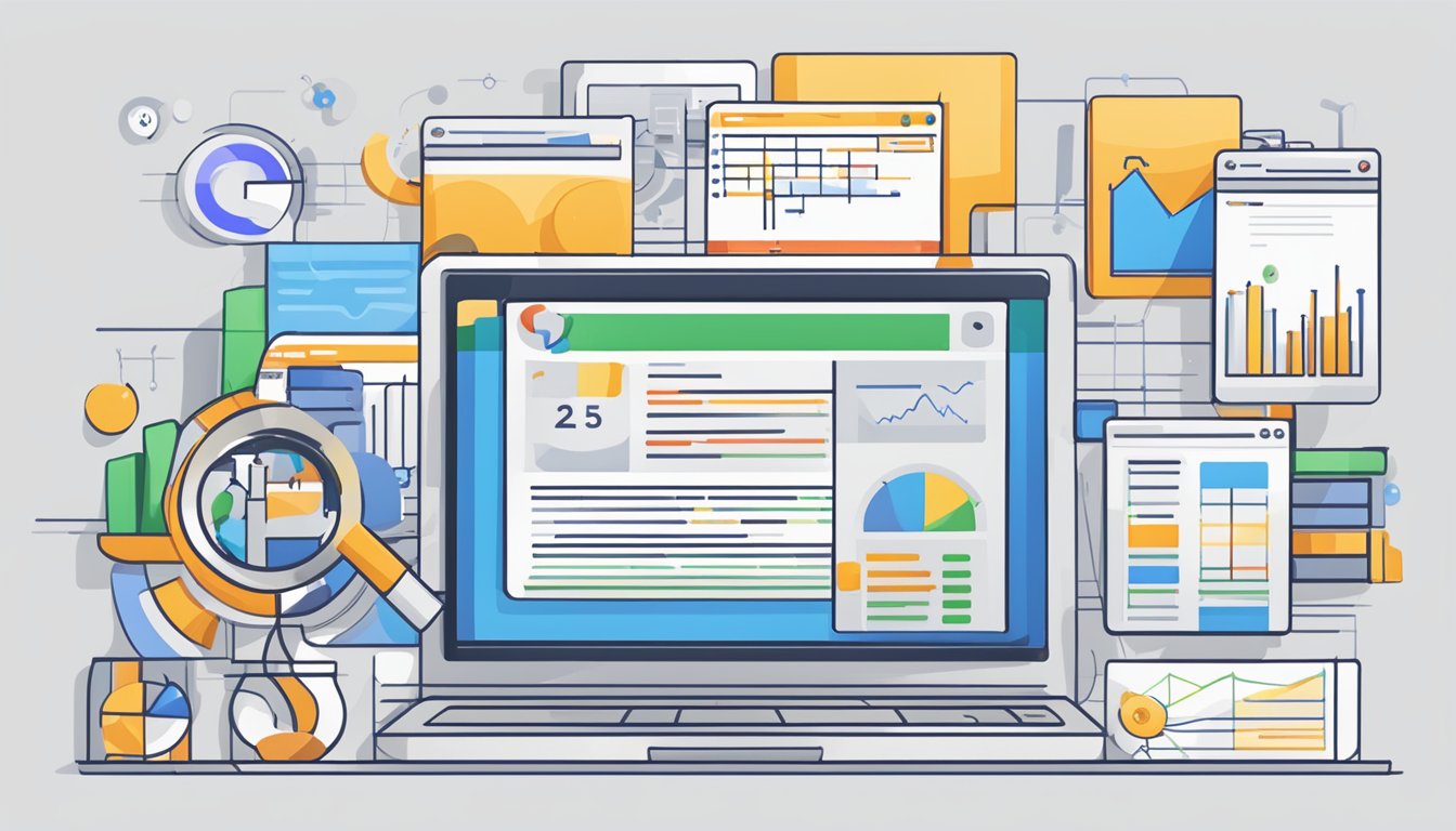 A computer screen displaying Google Webmaster Tools with various data and optimization suggestions for increased online presence