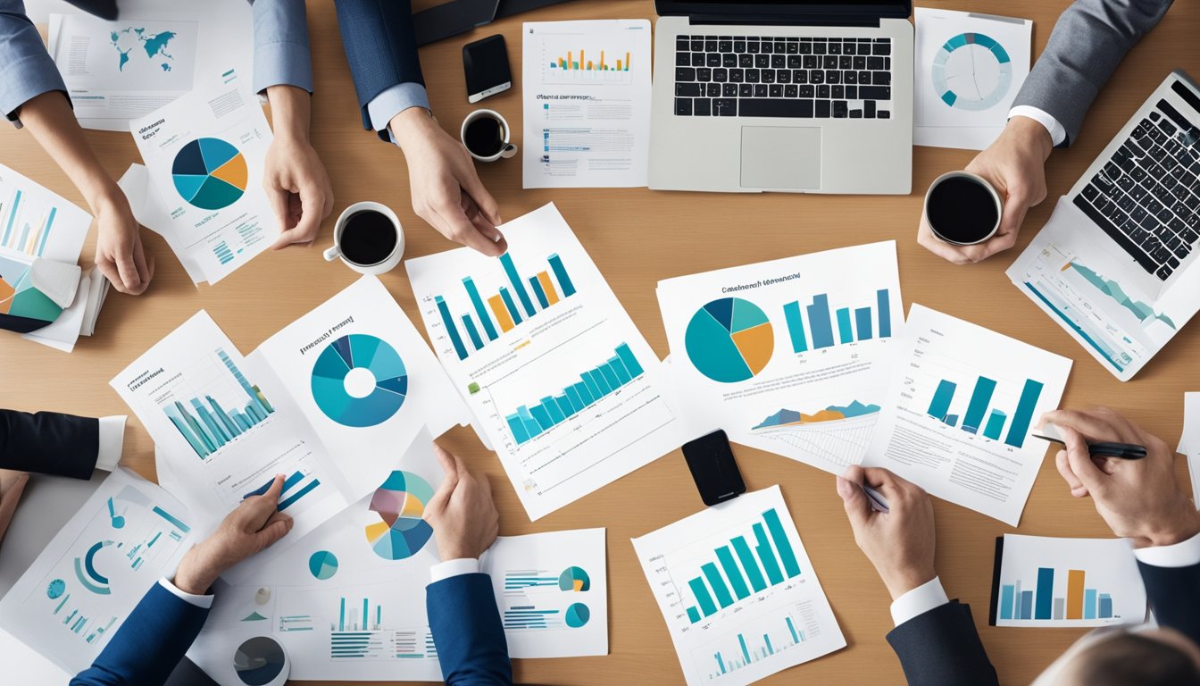 A group of professionals, including nutritionists, gather to discuss and plan a comprehensive approach to treating eating disorders. Charts and graphs are displayed, and everyone is engaged in the discussion