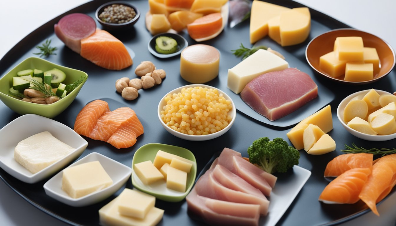 A colorful plate with sections for protein, carbohydrates, and fats. Each section labeled with their respective roles in the body's function