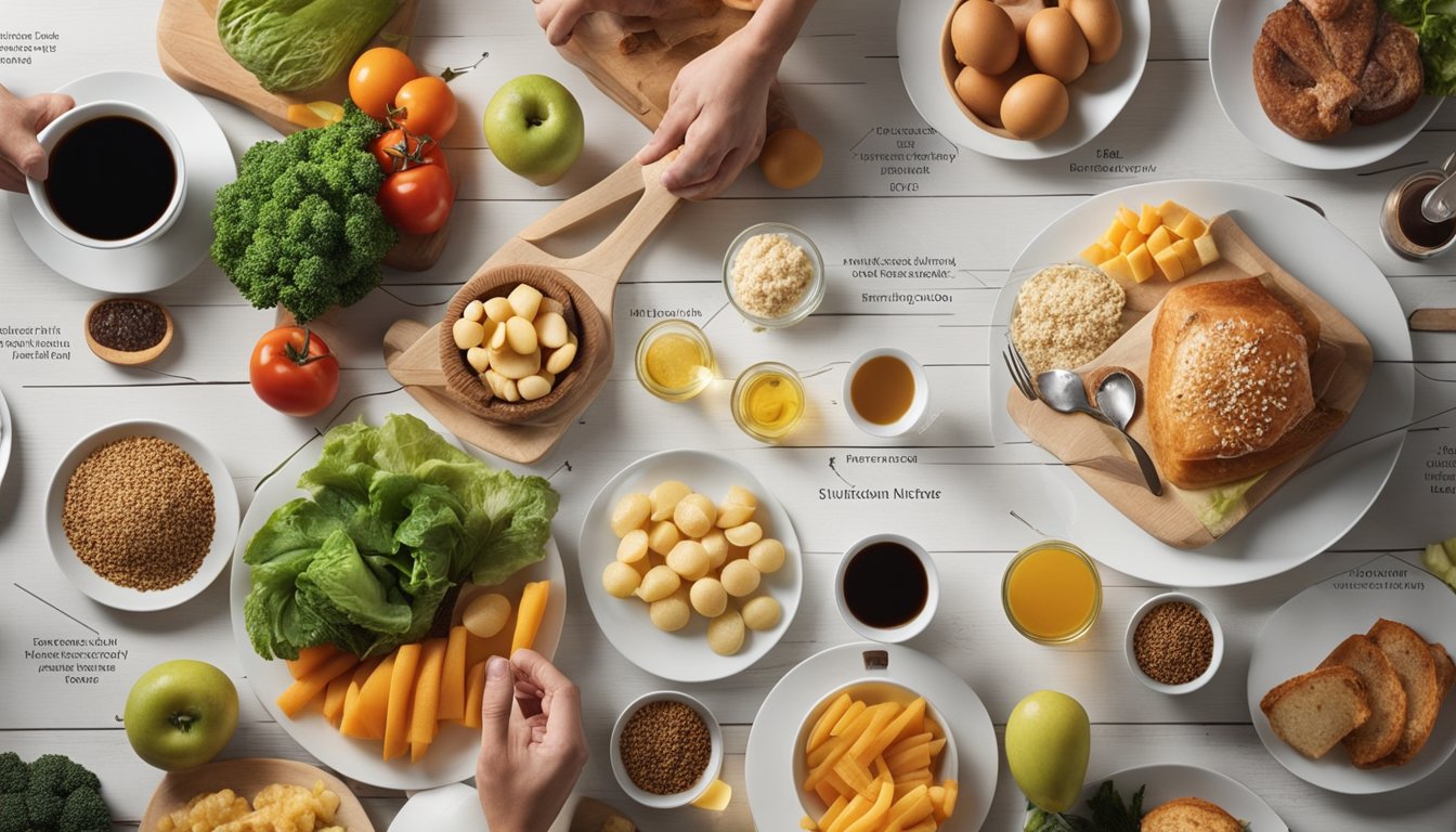 A table with various food items, a human body diagram, and arrows showing the impact of nutrition on different body functions