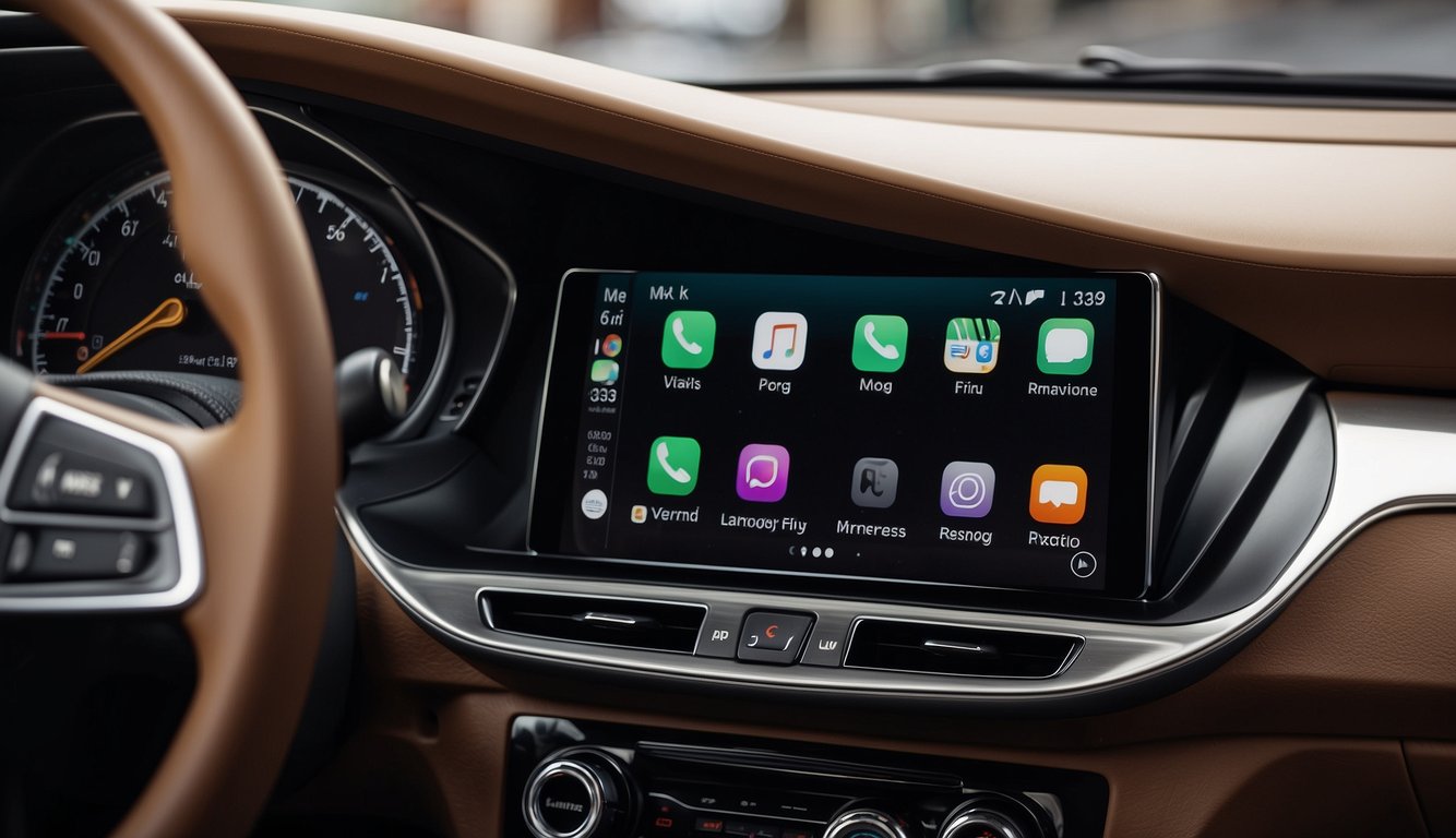 A car dashboard with a wired CarPlay system being upgraded to a wireless version, with cables being removed and replaced by a wireless connection