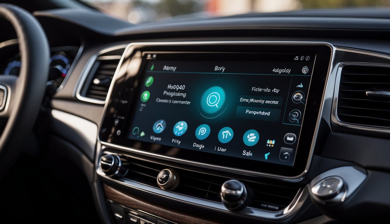 A car's infotainment screen displays the option to convert from wired CarPlay to wireless, with a wireless charging pad nearby