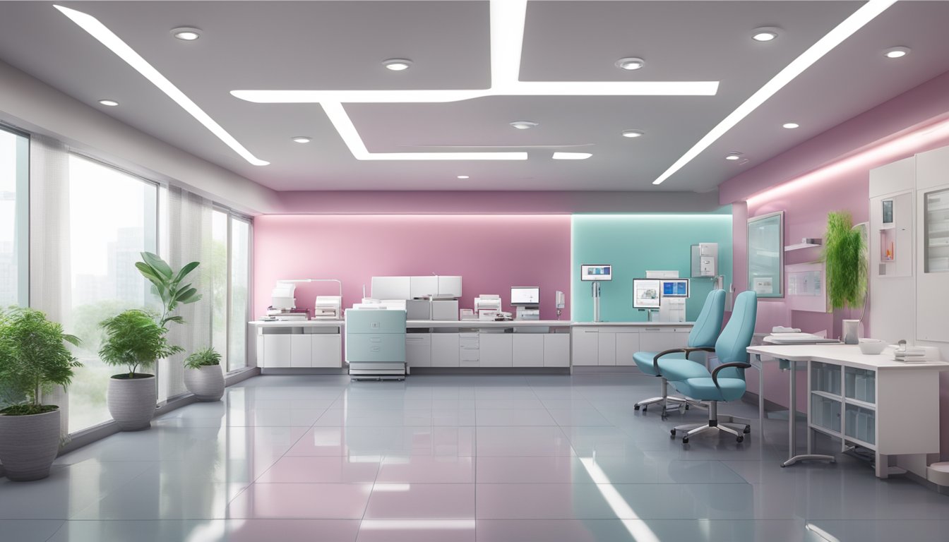 A modern cardiology clinic with sleek design, state-of-the-art equipment, and a calming atmosphere. The logo "Doctor Expertise EH Heart Specialist Private Limited" is prominently displayed