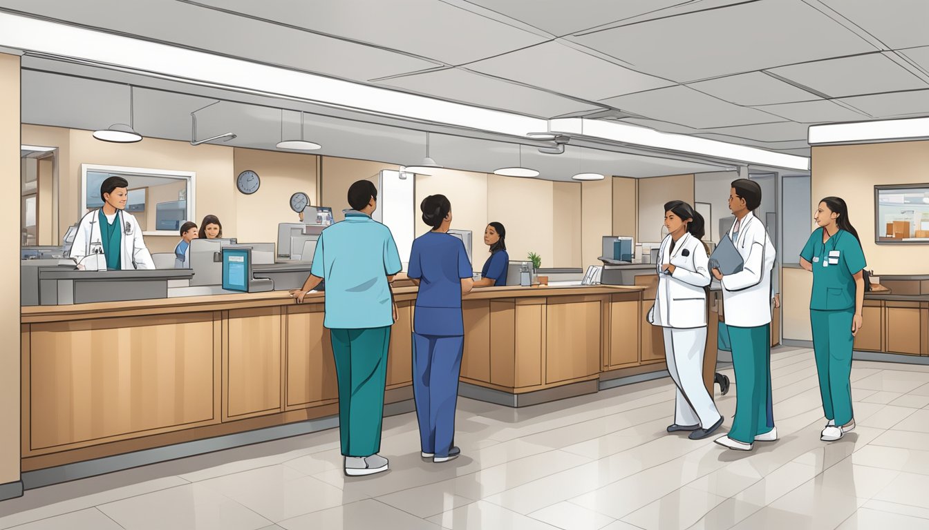 The bustling Dr. TTLim Cardiology Clinic, with patients waiting in the reception area and medical staff moving purposefully through the halls