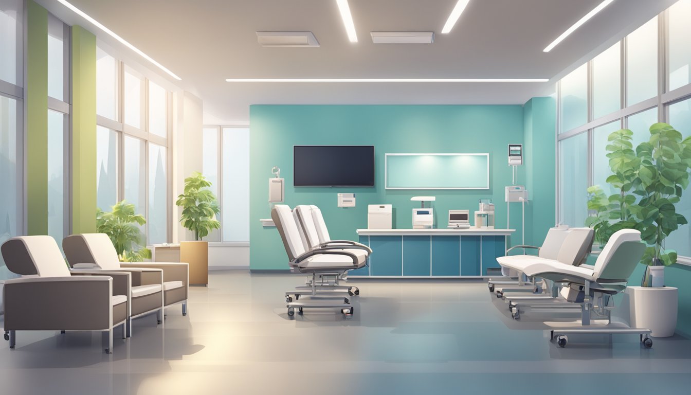 A modern medical clinic with cardiology equipment and comfortable waiting area