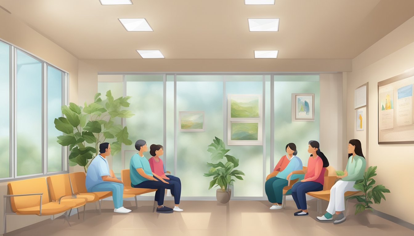 Patients fill the waiting room at Healing Heart Medical Clinic, sharing positive feedback about the cardiology clinic. The atmosphere is warm and welcoming, with a sense of hope and healing