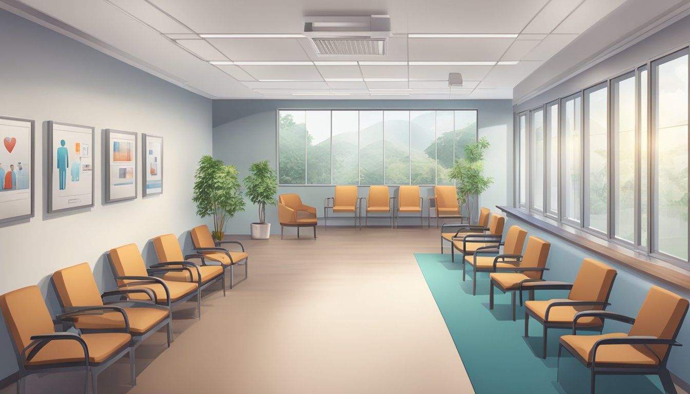 A modern cardiology clinic with a prominent sign reading "Jireh Heart Centre" and a waiting area filled with comfortable chairs and patients