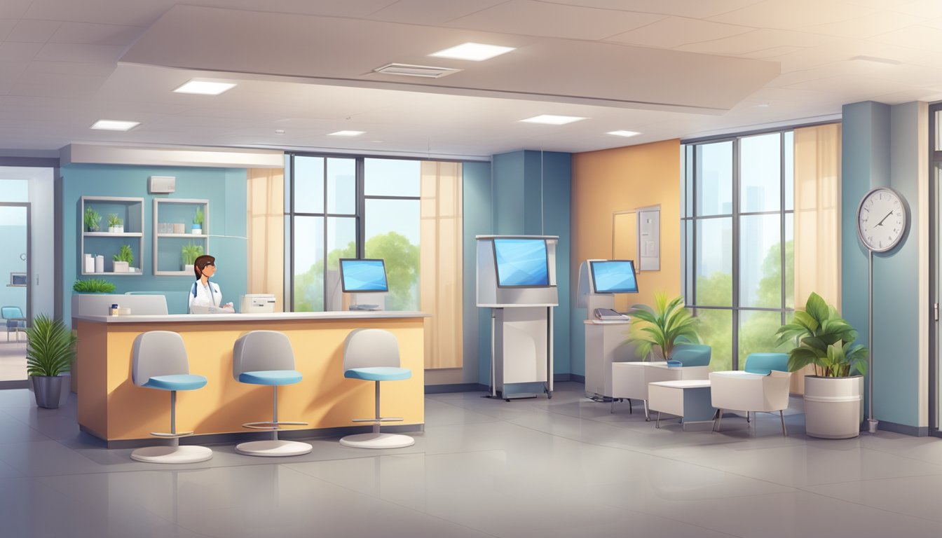 A modern cardiology clinic with comfortable waiting area, medical equipment, and friendly staff