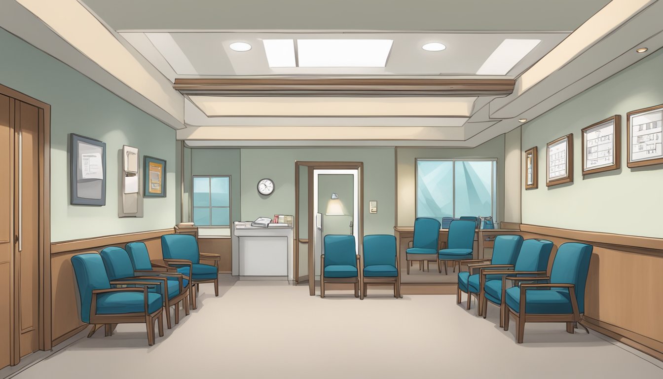 The waiting room is filled with comfortable chairs and a reception desk. A sign on the wall reads "Frequently Asked Questions Melvin Tan Cardiology Practice - Cardiology Clinic Review"