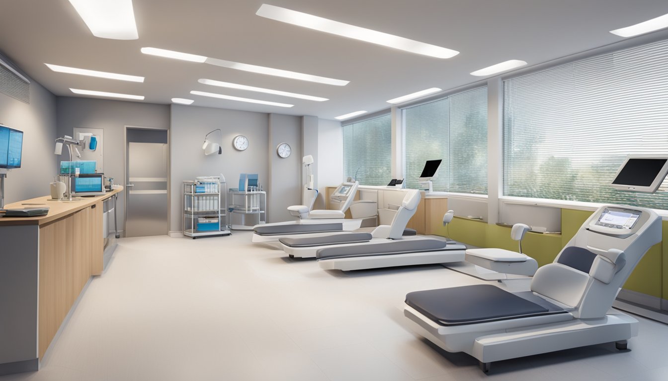 The Cardio Clinic: A modern, well-lit cardiology clinic with state-of-the-art equipment and comfortable seating for patients