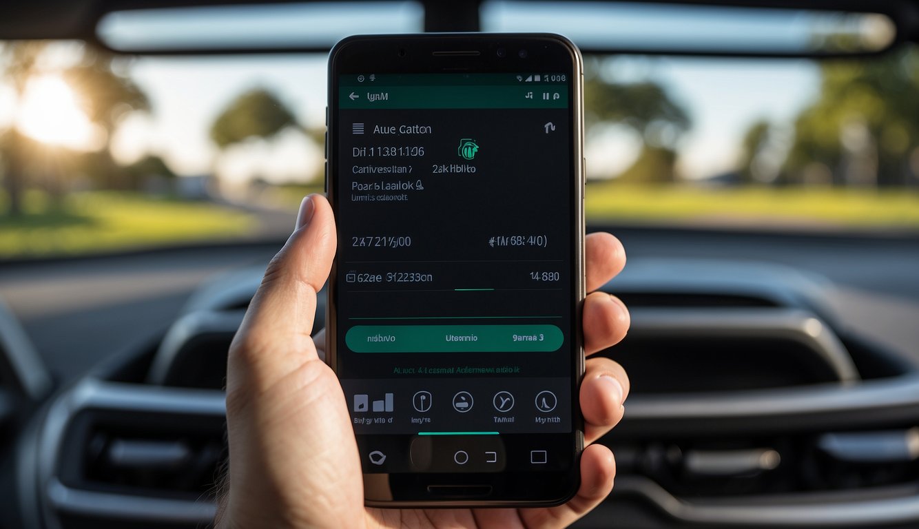 A hand holds up a portable android auto adaptor with a warranty card and customer support information displayed nearby