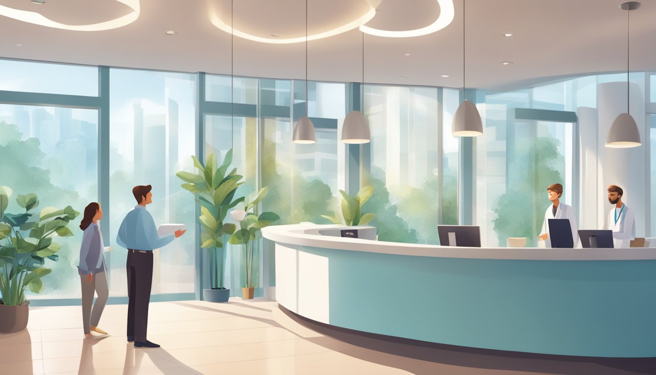 The clinic lobby bustles with patients. A receptionist checks in a new arrival. Cardiology posters adorn the walls. Light streams through large windows
