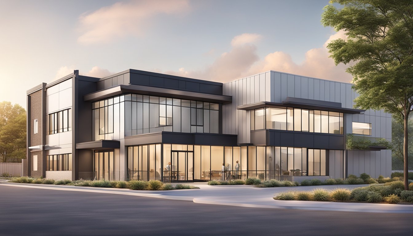 A modern, spacious cardiology clinic with wheelchair-accessible entrance and ample parking. Clear signage and well-lit exterior