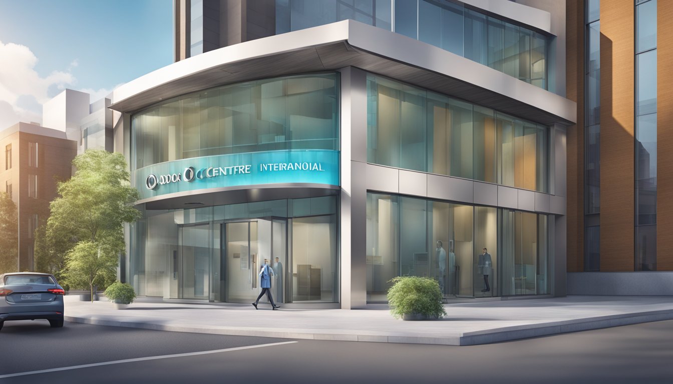 The Doctor Expertise Cardiac Centre International sign hangs above a modern, sleek building with large windows and a welcoming entrance