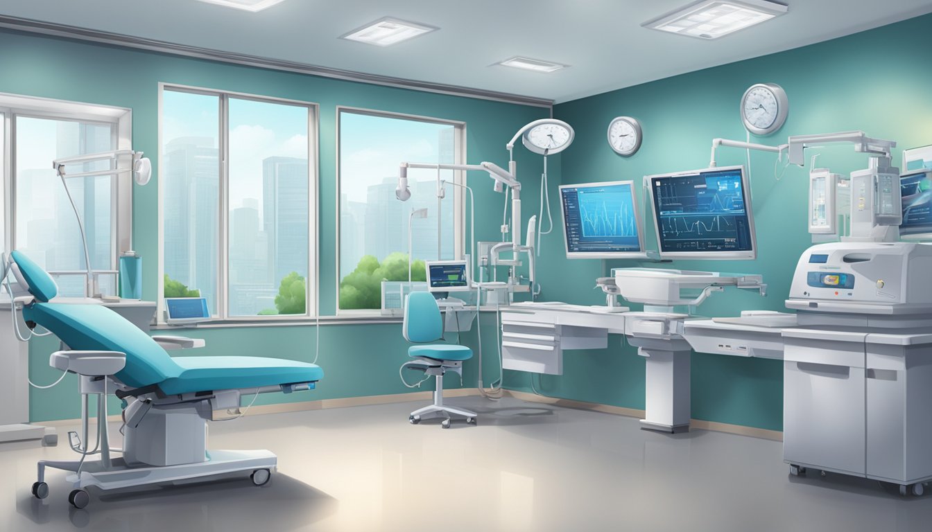 The scene is set in a modern cardiology clinic, with medical equipment and monitors. The doctor's name, "Expertise Leslie Tay," is prominently displayed