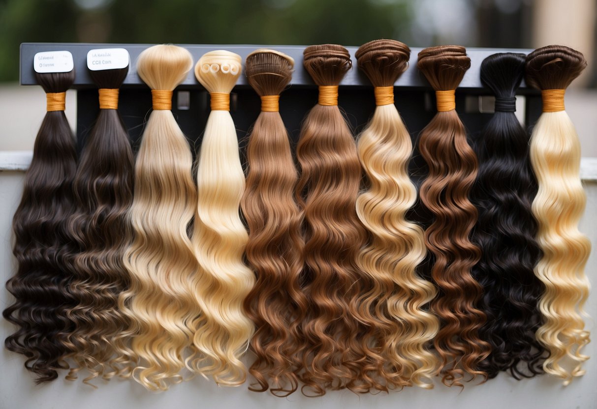 Natural hair with various types of extensions, including clip-ins, tape-ins, and sew-ins. Different textures and lengths are shown to depict the effects of each type on the natural hair