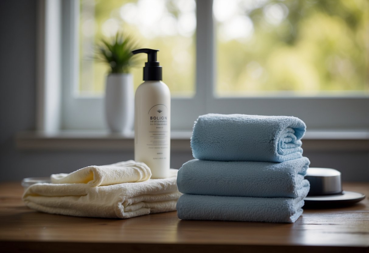 Hair extensions soaking in a bowl of conditioner, with a gentle comb nearby and a towel laid out on a flat surface