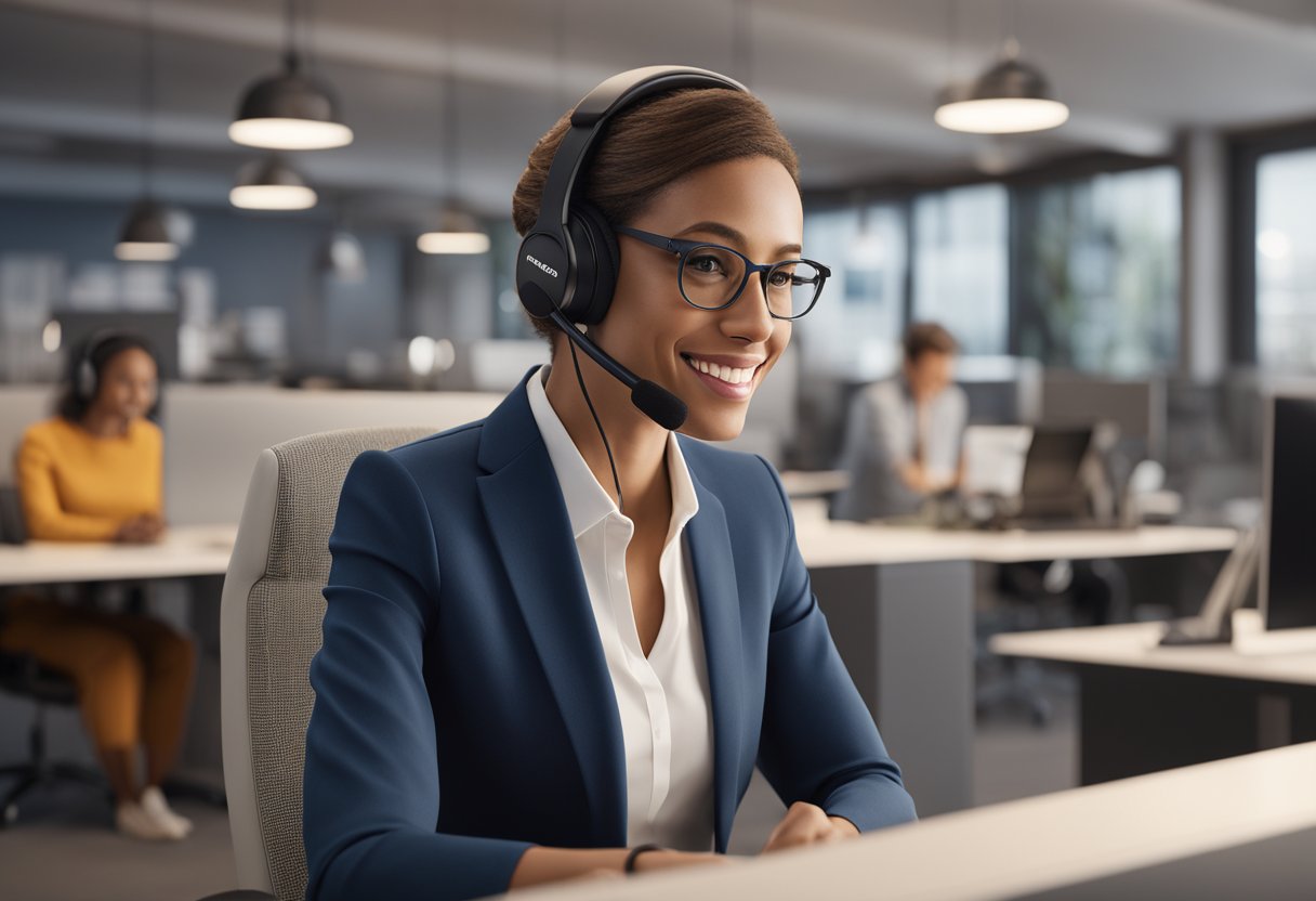 A customer service agent uses AI voice technology to enhance call quality, with a focus on improving customer interactions