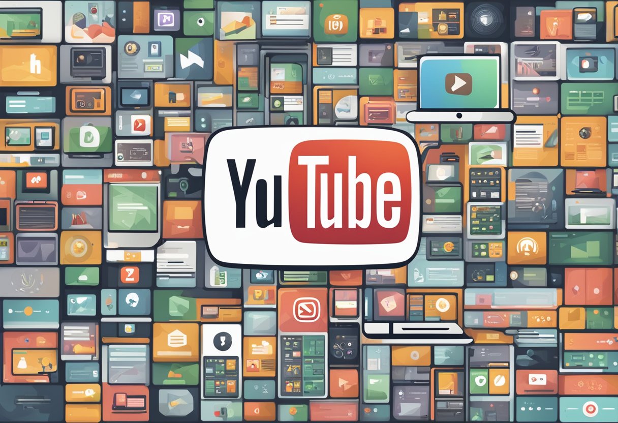 A computer screen displays the YouTube homepage with various video thumbnails and the logo, symbolizing the platform's influence on modern culture