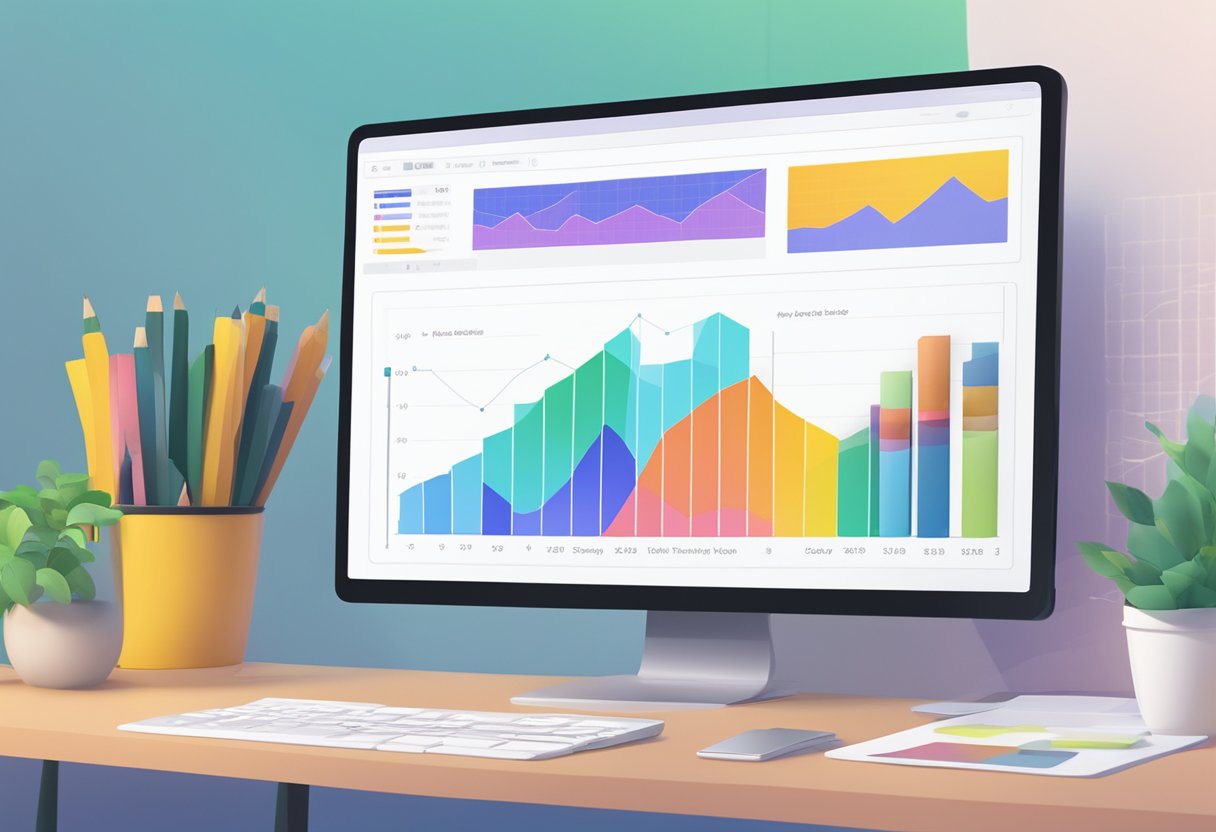 A computer screen displaying the vidiq title generator with colorful graphs and data visualizations