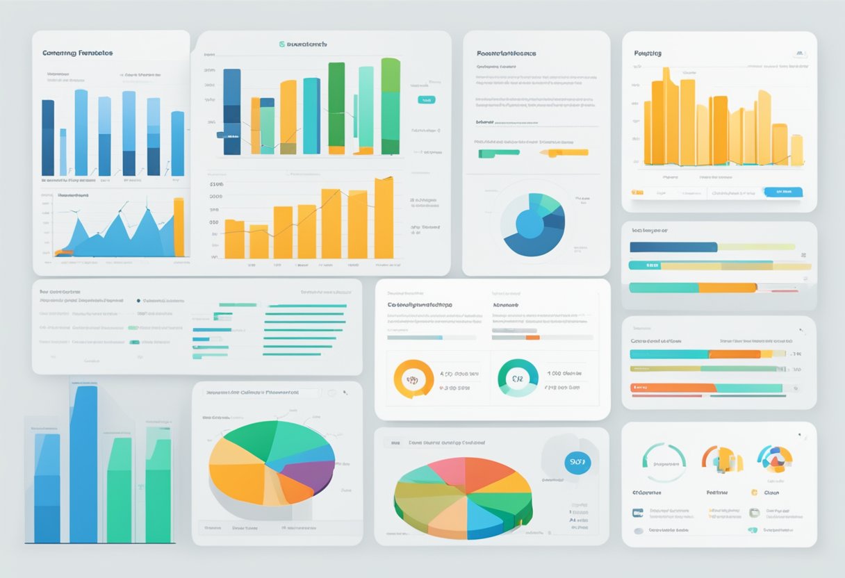 The vidiq title generator displays keyword research and trends in a digital interface with colorful graphs and charts