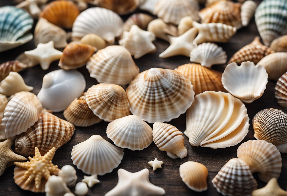 A collection of top 10 seashells displayed on a cameo helmet, arranged in a visually appealing manner