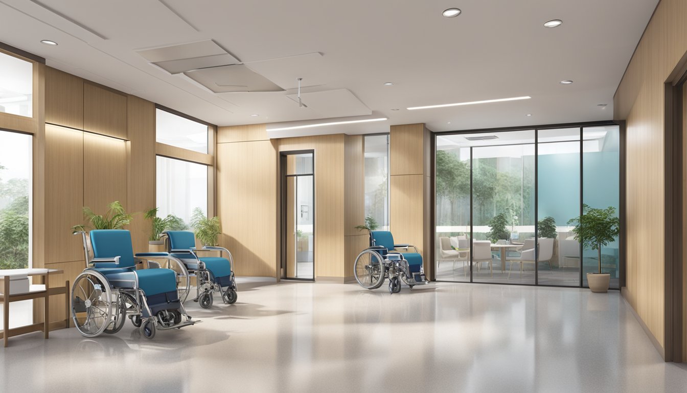 A modern, spacious cardiology clinic with wheelchair-accessible entrances and clear signage for M C Tong Cardiothoracic Surgery Pte Ltd
