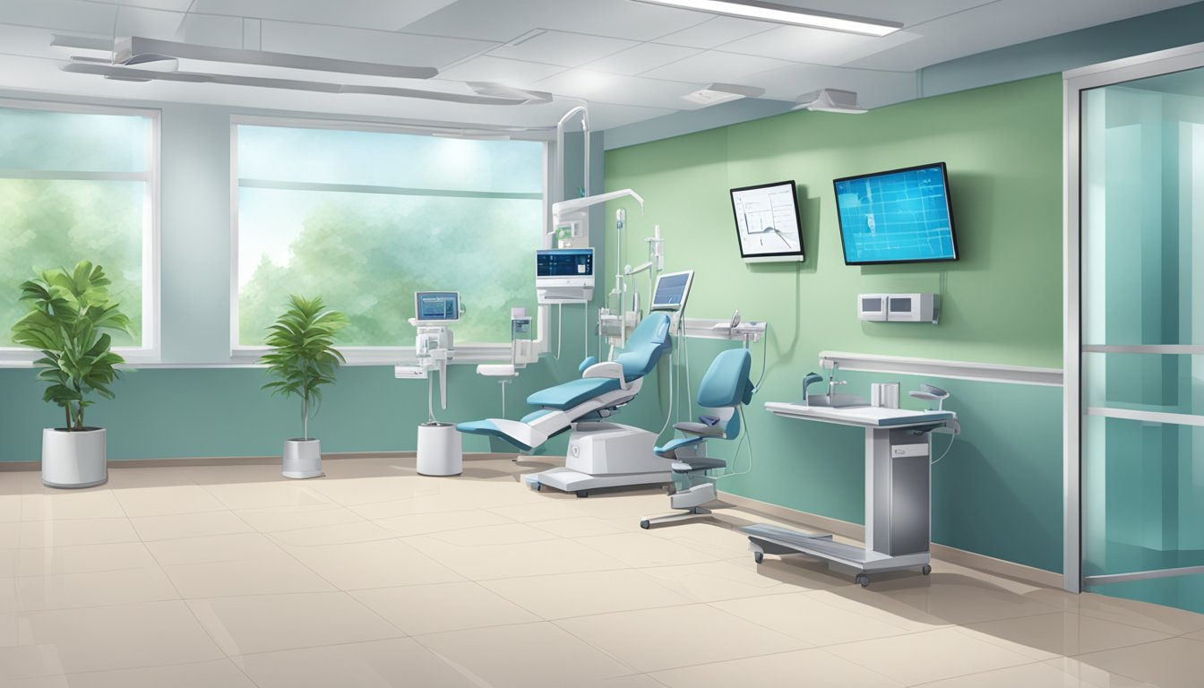 A modern clinic with medical equipment and comfortable waiting area. Signage displays "C H Lim Thoracic Cardiovascular Surgery - Cardiology Clinic Review."