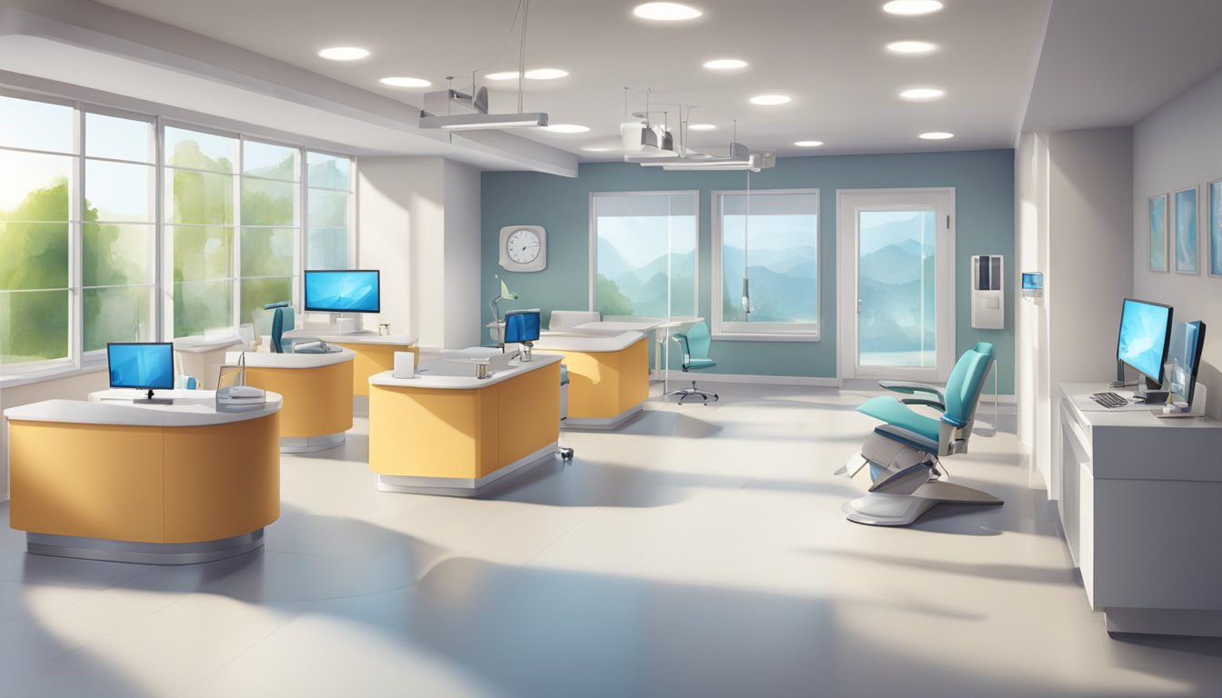 A modern, spacious cardiology clinic with state-of-the-art equipment and comfortable waiting area