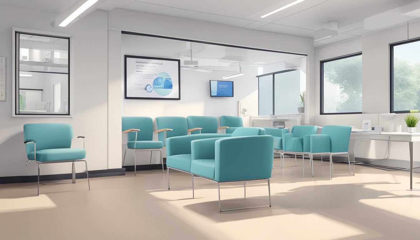 A modern cardiology clinic with clean, white walls, comfortable seating, and medical equipment neatly arranged. The clinic sign prominently displays "Lim Ing Haan Cardiology Clinic."