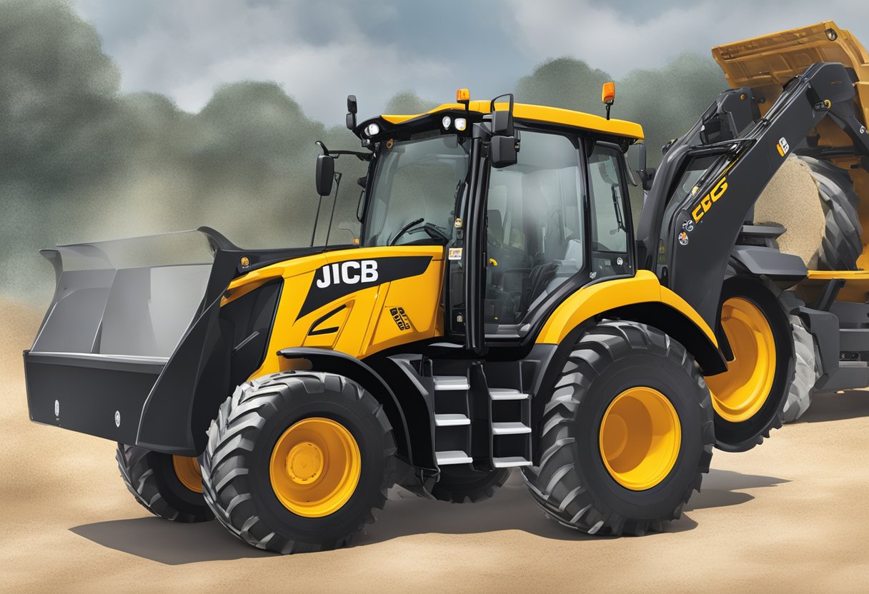 The JCB Fastrac is parked in a well-lit area with the serial number clearly visible on the side of the vehicle