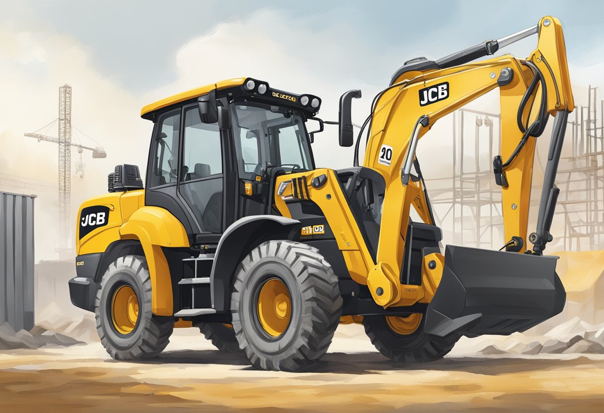 A yellow JCB 1400B with a visible serial number parked on a construction site