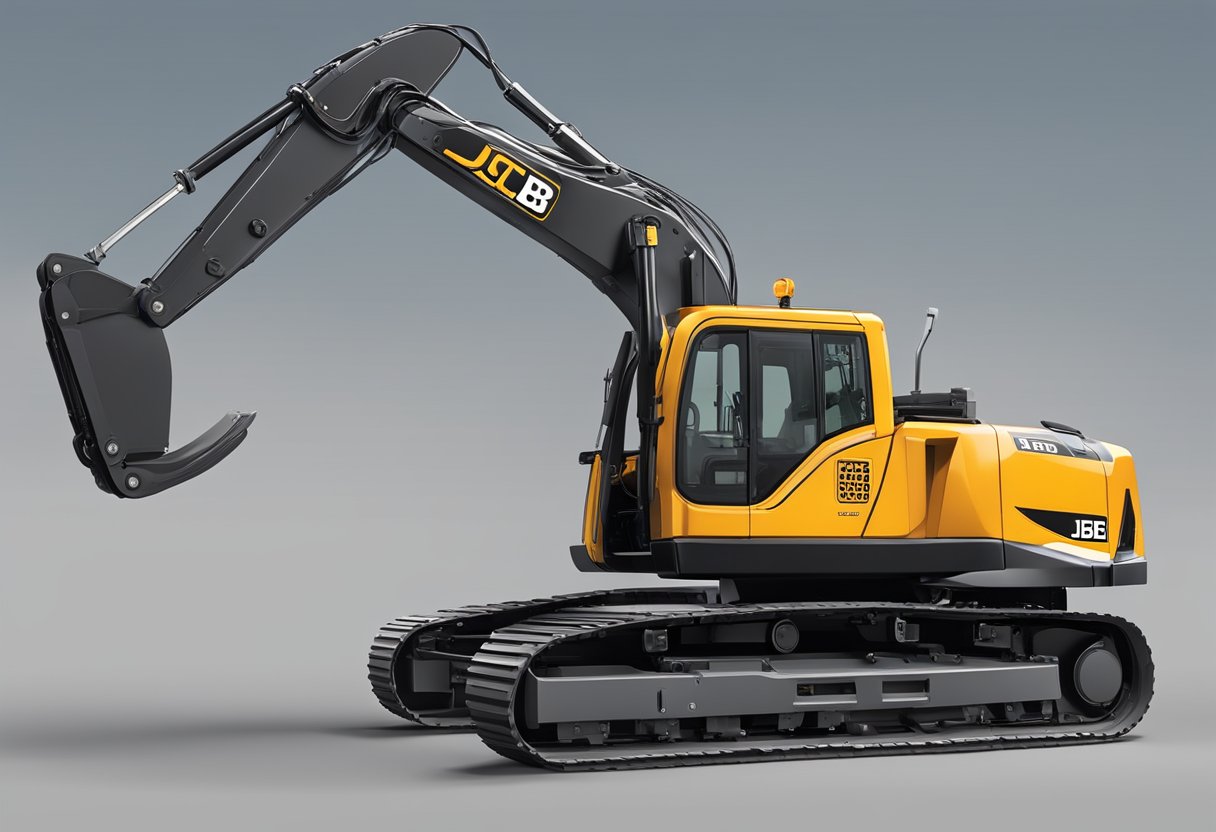 The JCB excavator's serial number is located on the side of the machine's main body, near the engine compartment