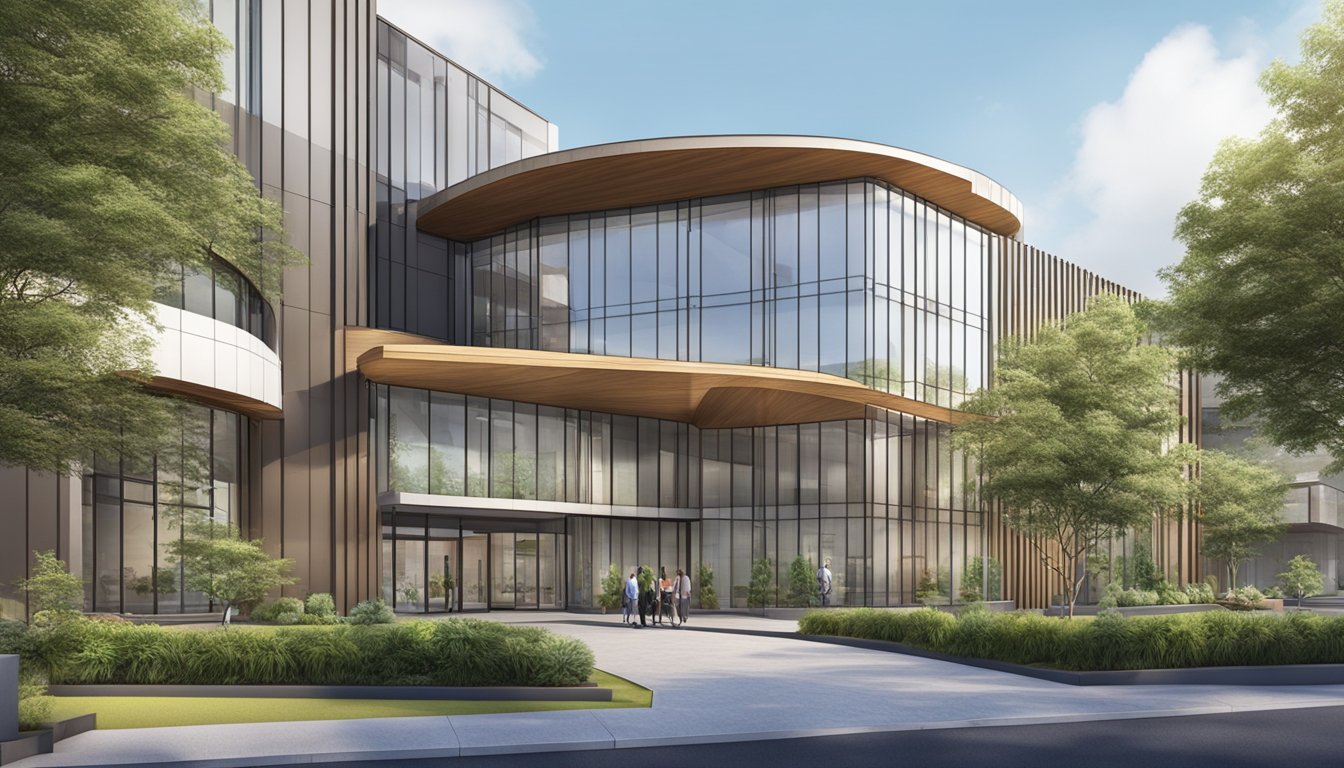 The Asian Heart and Vascular Centre is easily accessible, with a clear sign and ramp leading to the entrance. The modern building is surrounded by well-maintained landscaping, creating a welcoming atmosphere