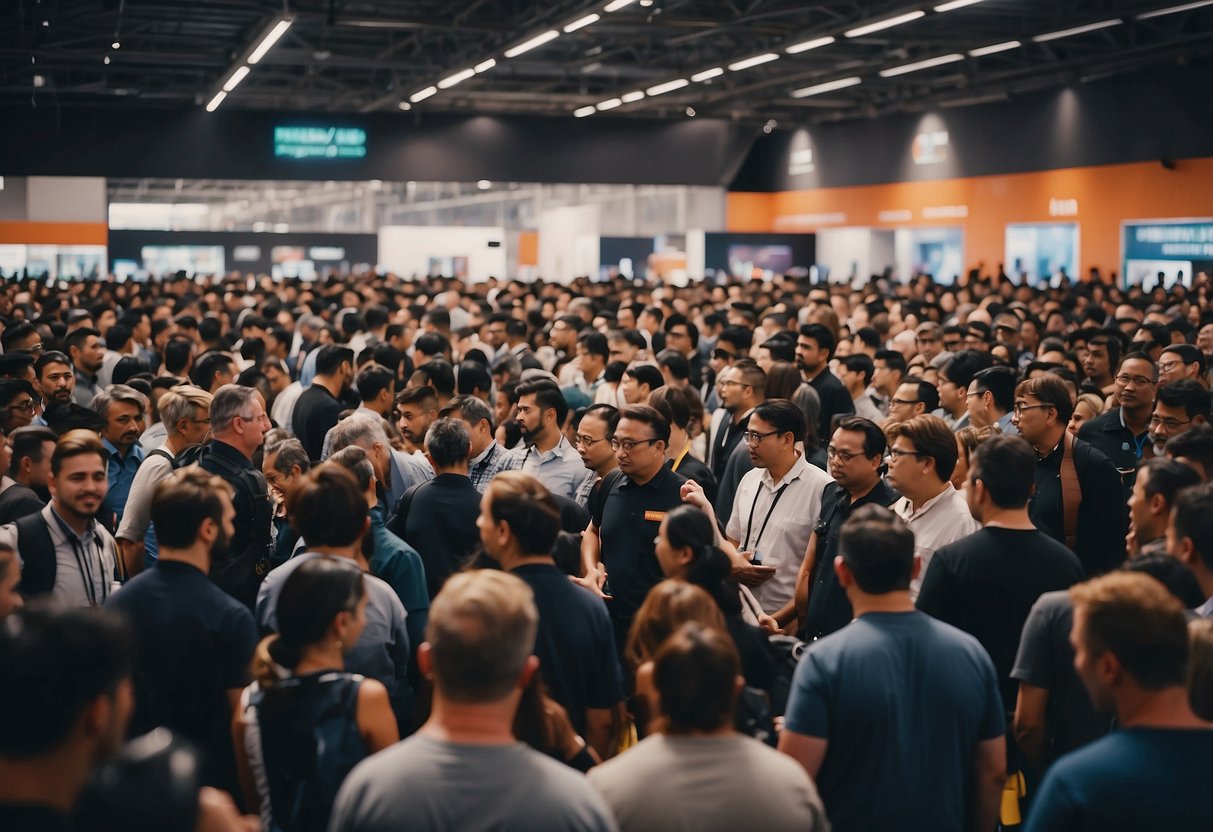 Crowds gather at TON token presale expo, engaging with mechanics and exhibits